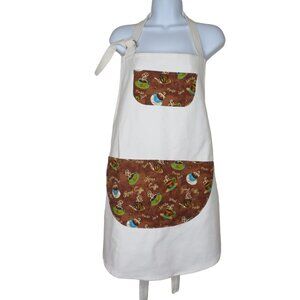 Vintage Handmade Bib Apron Pockets Baking Coffee White Brown Pockets Barista